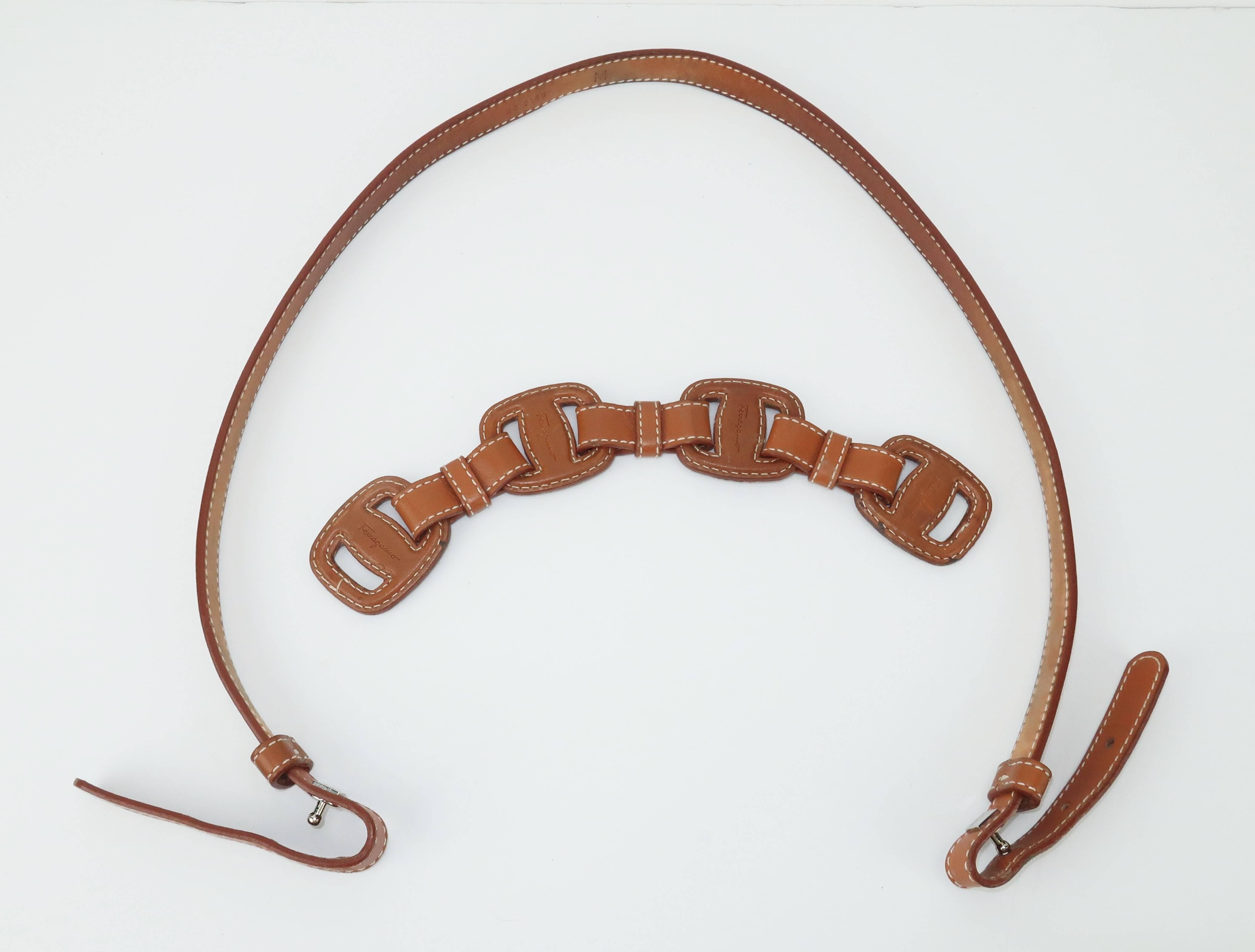 Ferragamo Equestrian Inspired Tan Leather Logo Belt 1