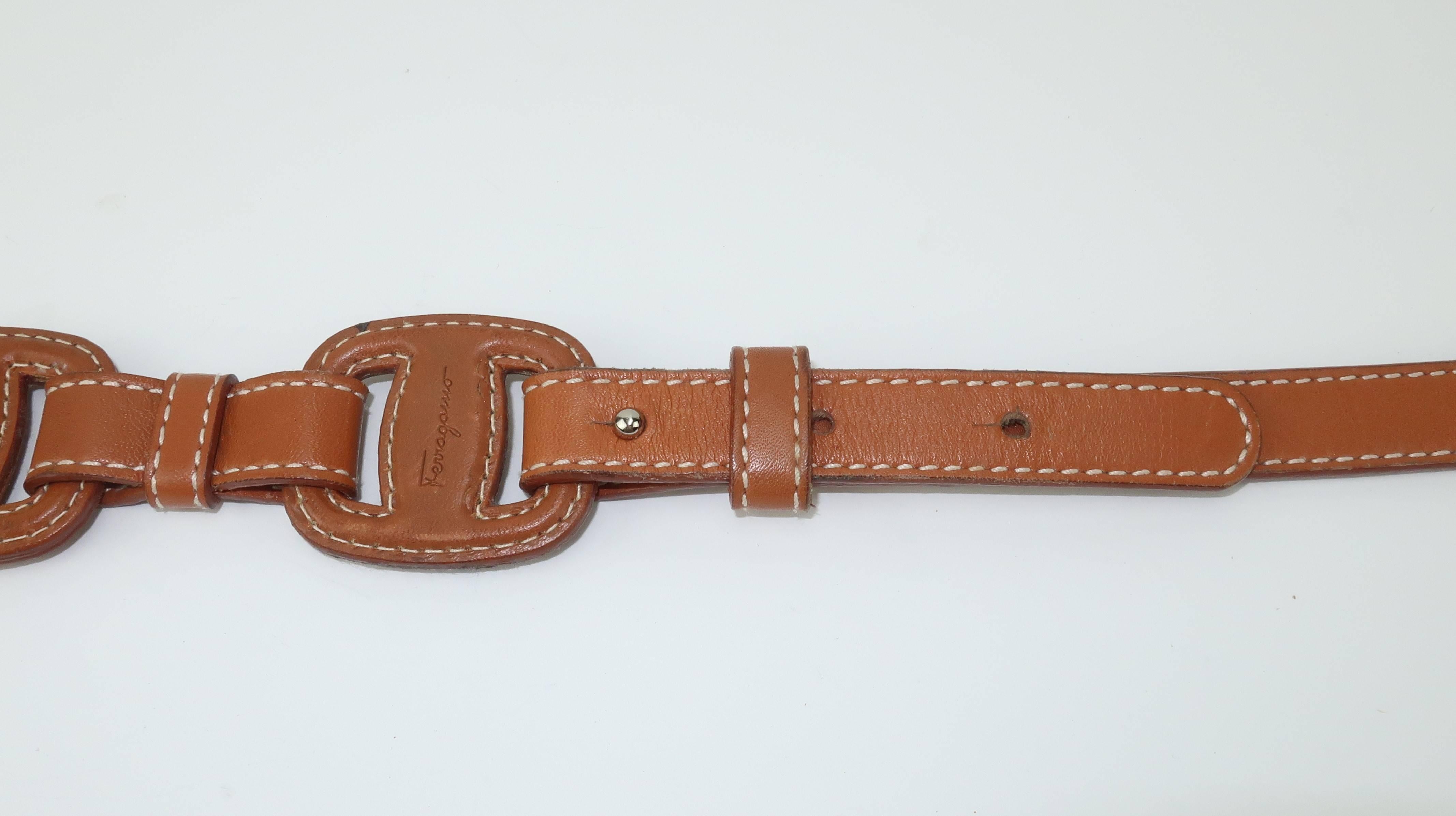 Ferragamo Equestrian Inspired Tan Leather Logo Belt 4
