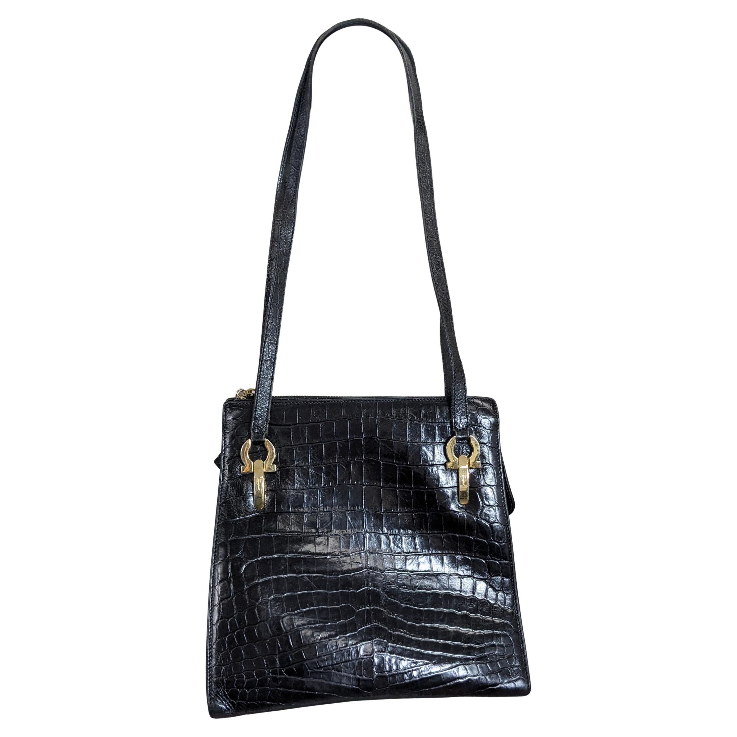 Ferragamo Faux Crocodile Umhängetasche im Angebot