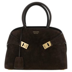 Ferragamo Gancini Buckle Suede Top Handle Bag — Brown