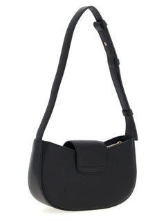 Ferragamo Gancini Logo Hammered Leather Shoulder Bag — Black