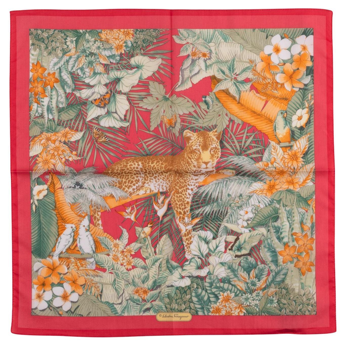 Ferragamo "Jungle" Red Cotton Scarf For Sale
