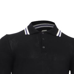 Ferragamo Knitted Long Sleeve Polo Shirt in Black Viscose