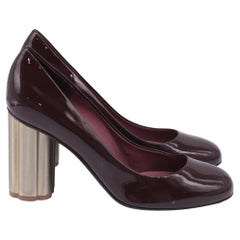 Ferragamo Lucca Block Heel Pumps in Burgundy Patent Leather