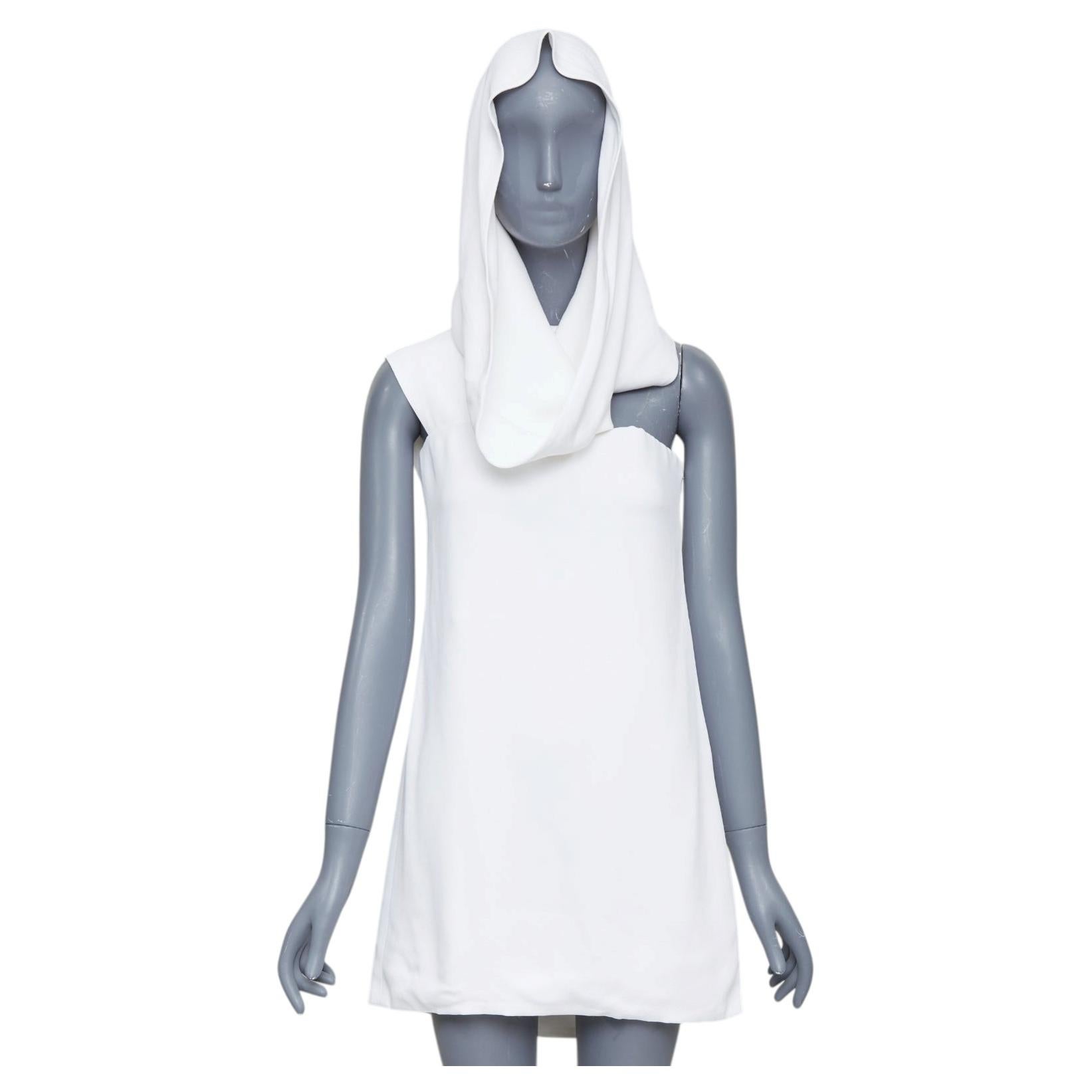FERRAGAMO Maximilian Davis 2023 Runway Bridal white hood crepe mini dress IT42 M