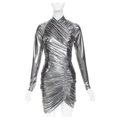 FERRAGAMO Maximilian Davis 2023 Runway metallic silver lame wrapped dress IT40 S