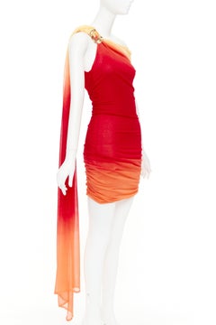 FERRAGAMO Maximilian Davis 2023 Runway – Ein-Schulter-Minikleid in Rot mit Farbverlauf, Größe M