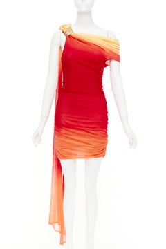 FERRAGAMO Maximilian Davis 2023 Runway – Ein-Schulter-Minikleid in Rot mit Farbverlauf, Größe M