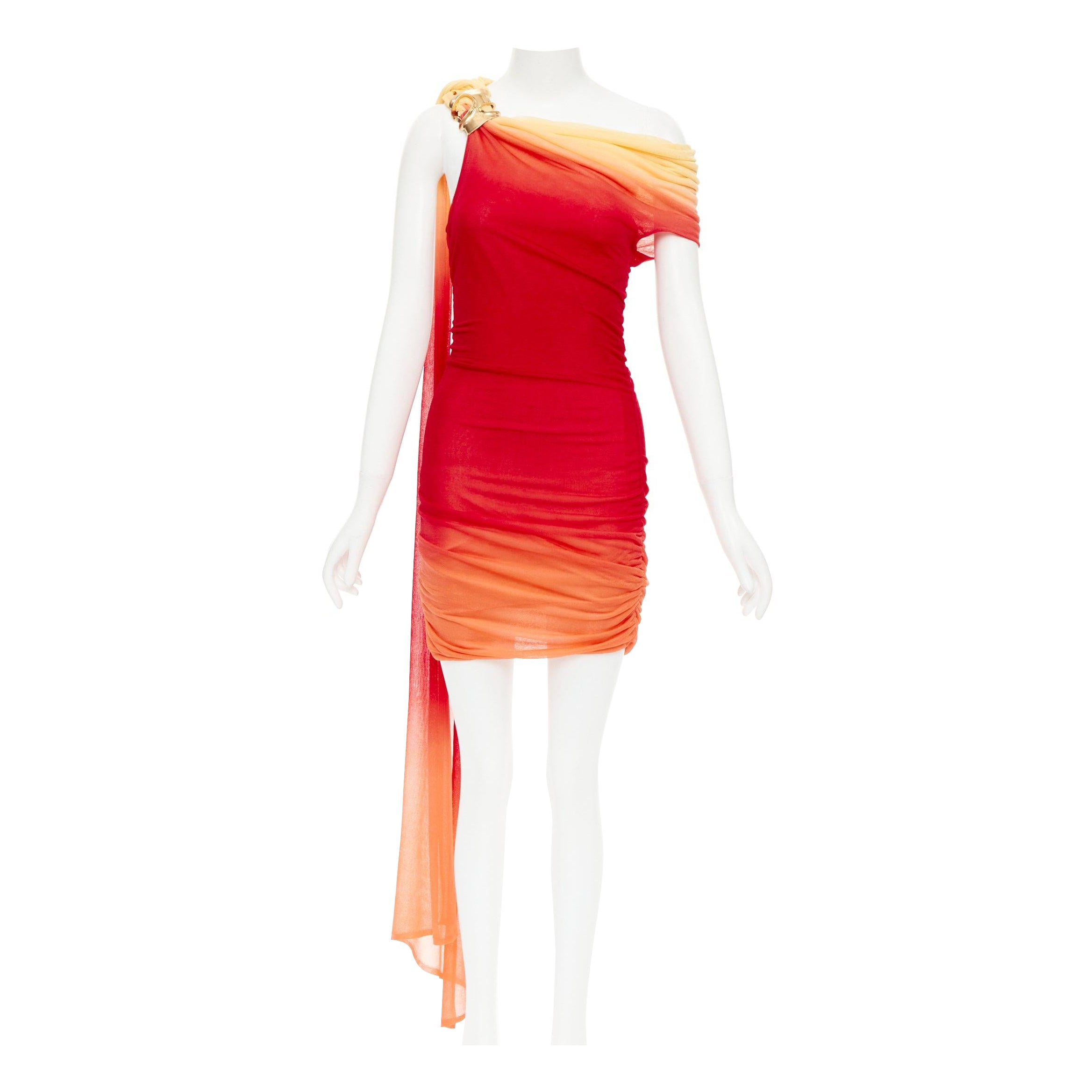 FERRAGAMO Maximilian Davis 2023 Runway one shoulder red ombre tulle dress M en vente