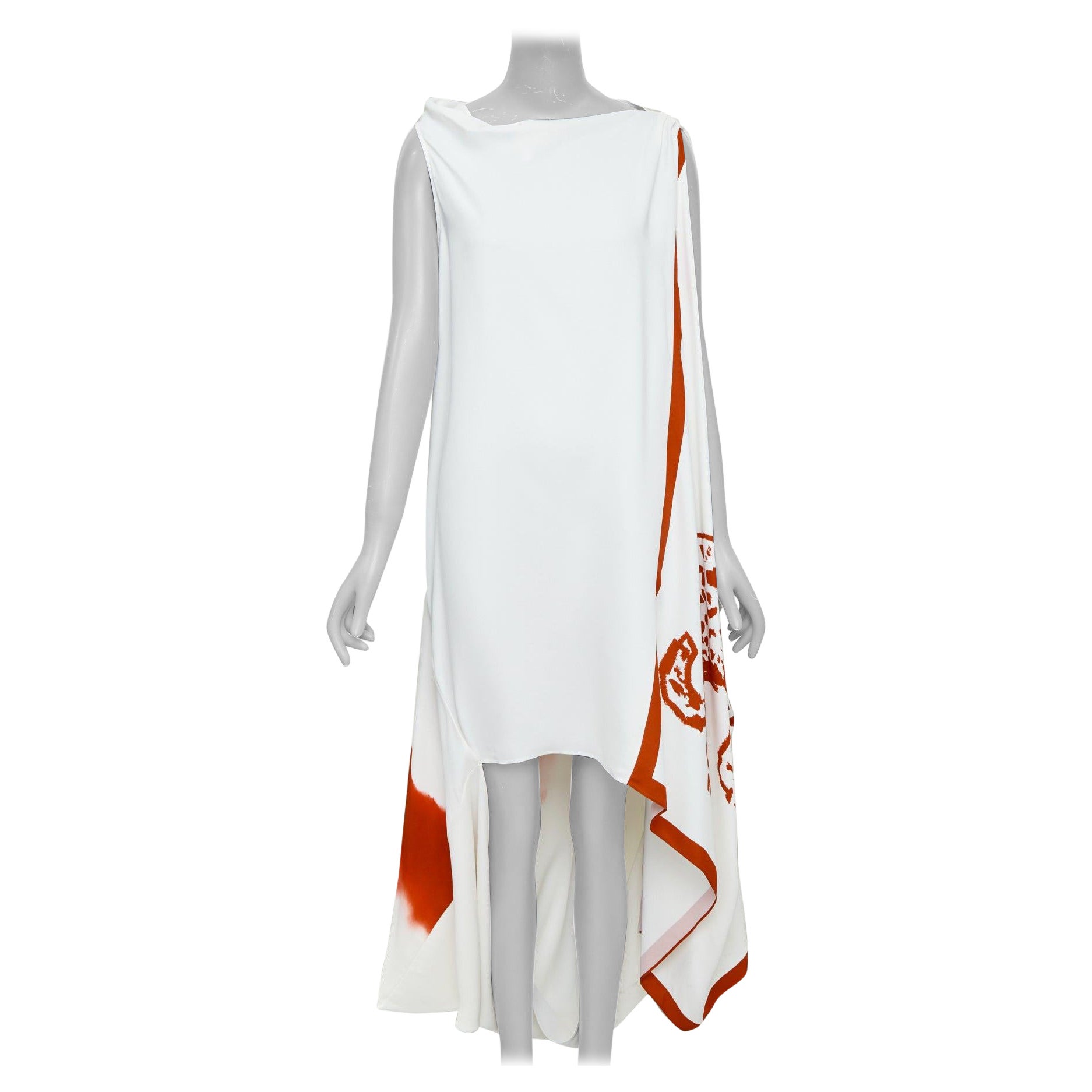 FERRAGAMO Maximilian Davis 2023 Runway red animalier print crepe draped dress S