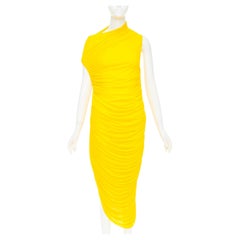 Ferragamo 2023 Runway jaune robe asymétrique froncée IT38 XS