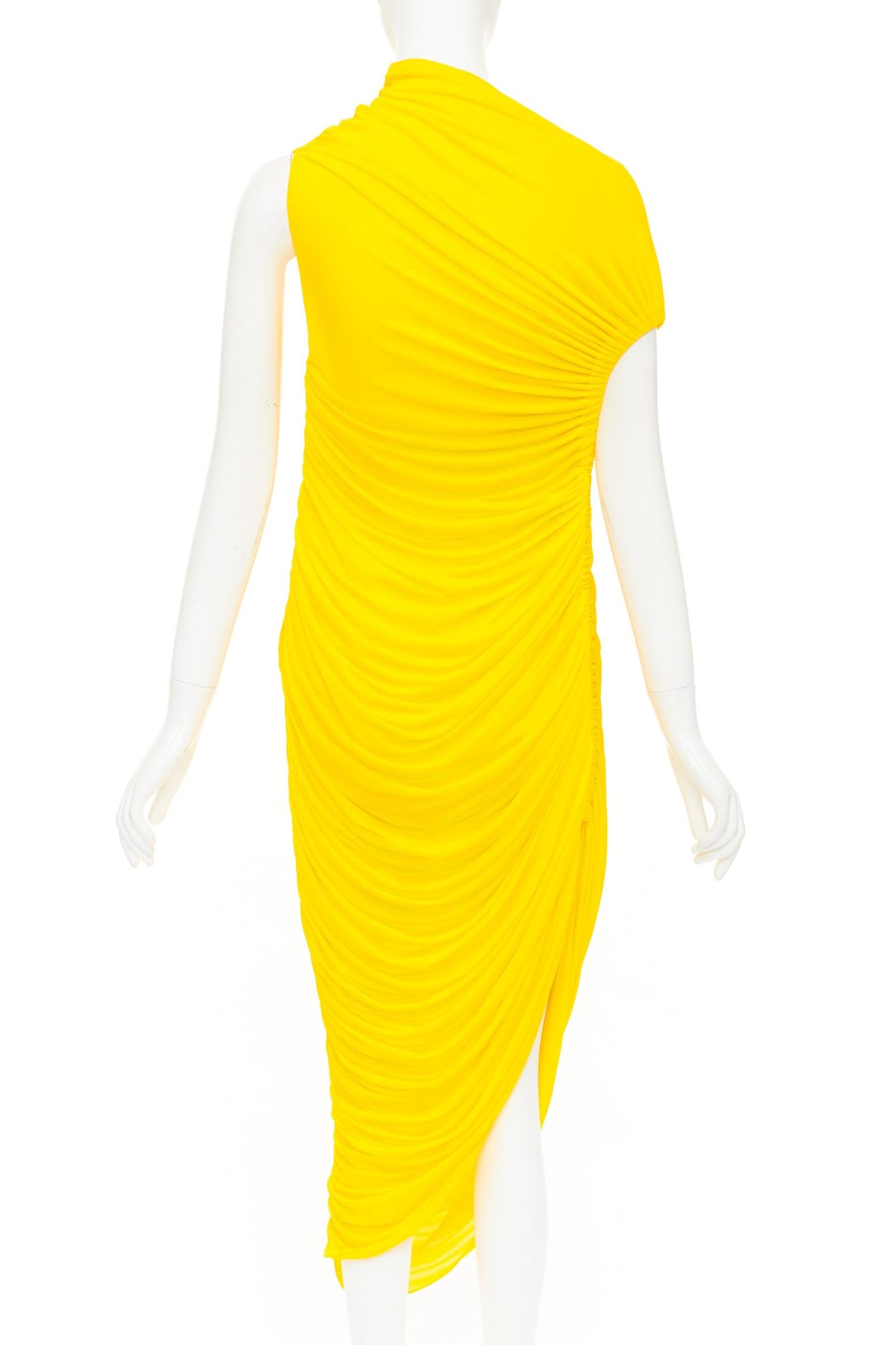 FERRAGAMO Maximilian Davis 2023 Runway yellow asymmetric ruched dress IT40 S Pour femmes en vente