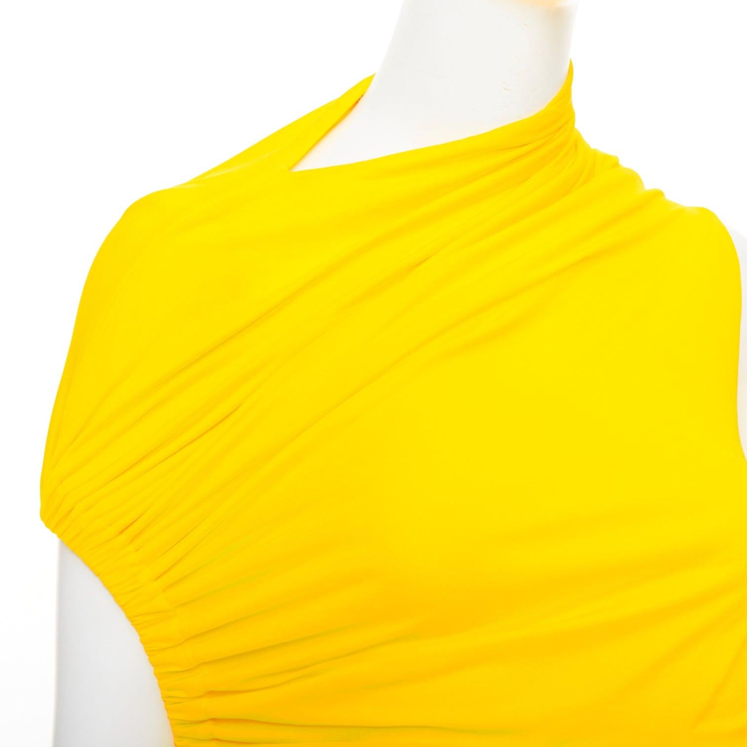 FERRAGAMO Maximilian Davis 2023 Runway yellow asymmetric ruched dress IT40 S en vente 2