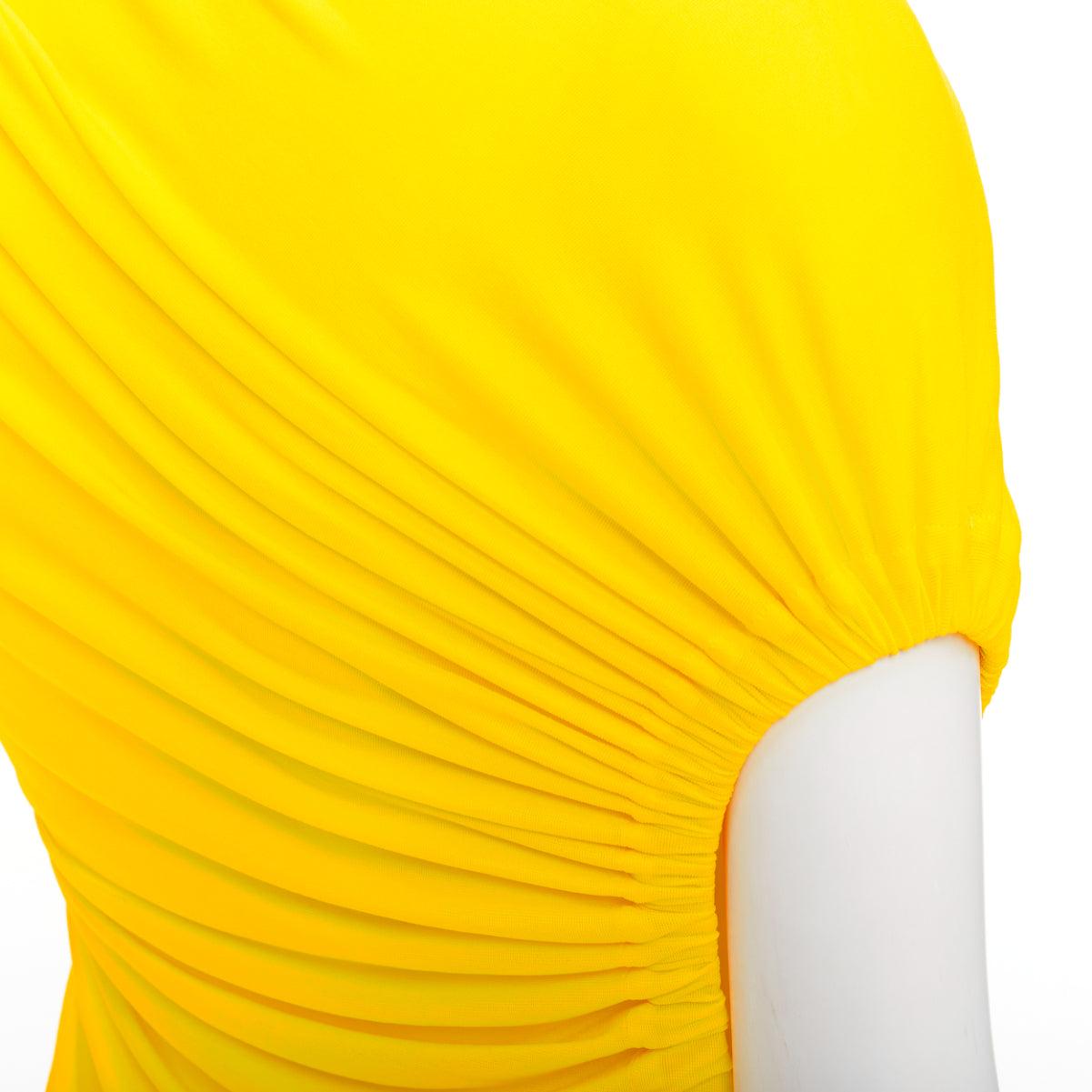 FERRAGAMO Maximilian Davis 2023 Runway yellow asymmetric ruched dress IT40 S en vente 3