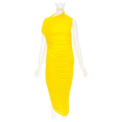 FERRAGAMO Maximilian Davis 2023 Runway yellow asymmetric ruched dress IT40 S