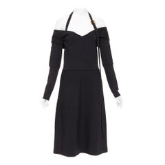 FERRAGAMO Maximilian Davis negro oro Gancini halter rodilla vestido L