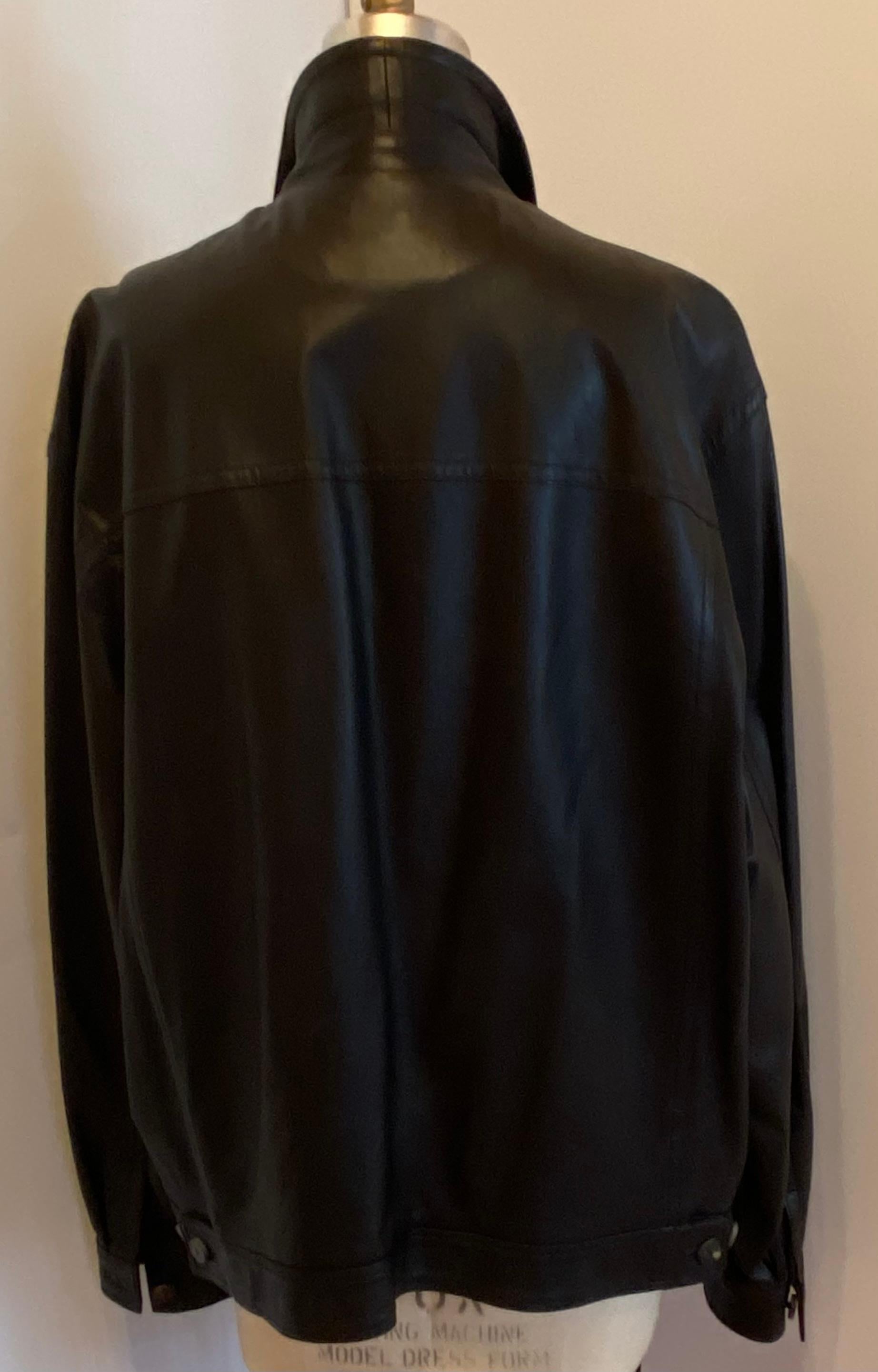 Ferragamo Men's Mid-Night Black Lambskin Fully-Lined Zippered Jacket For Sale 4