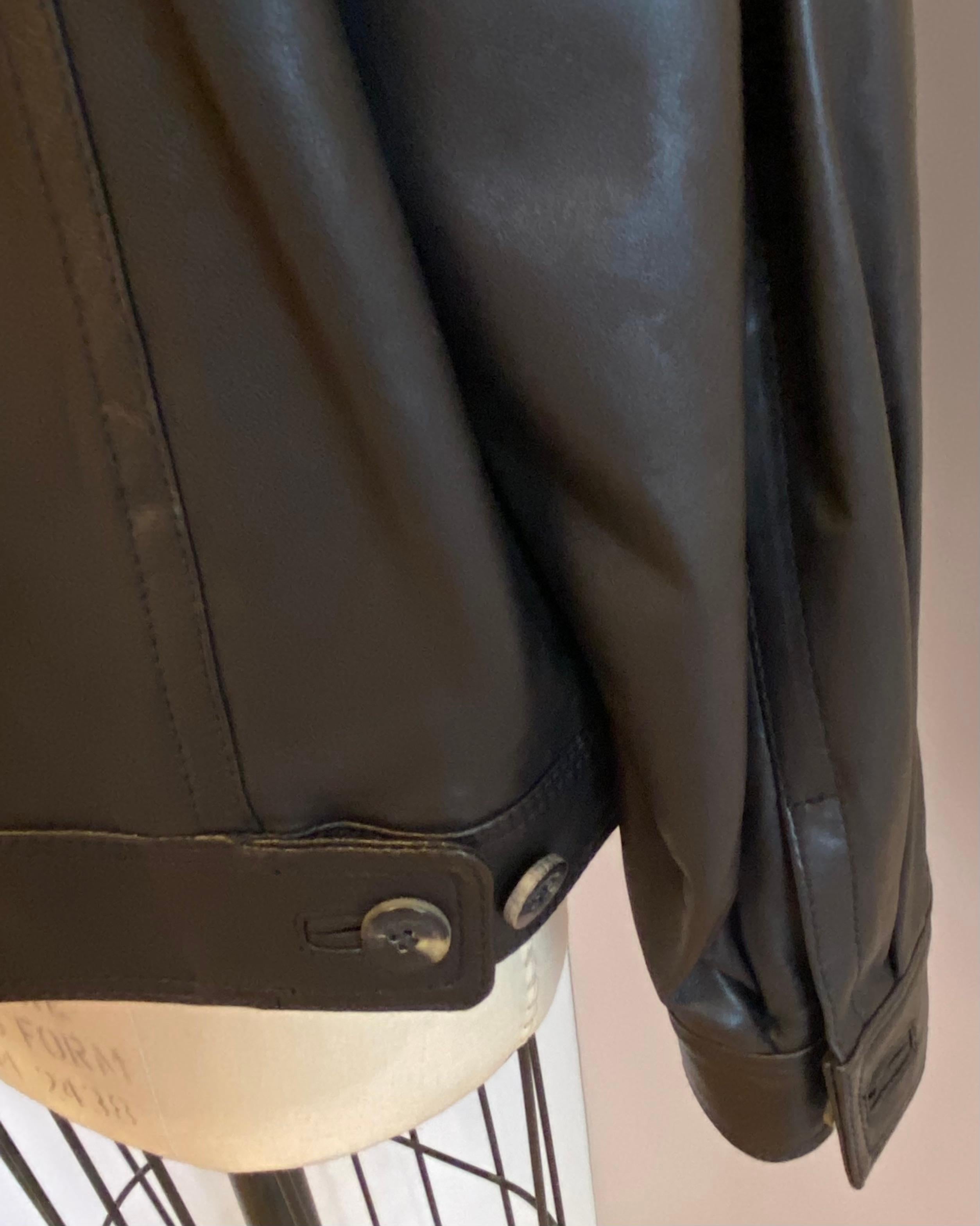 Ferragamo Men's Mid-Night Black Lambskin Fully-Lined Zippered Jacket For Sale 6