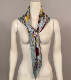 Ferragamo Pleated Silk Scarf with Cream China and Fruit Motif