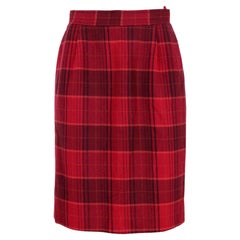 Ferragamo Red Black Wool Vintage Tartan Skirt 90s