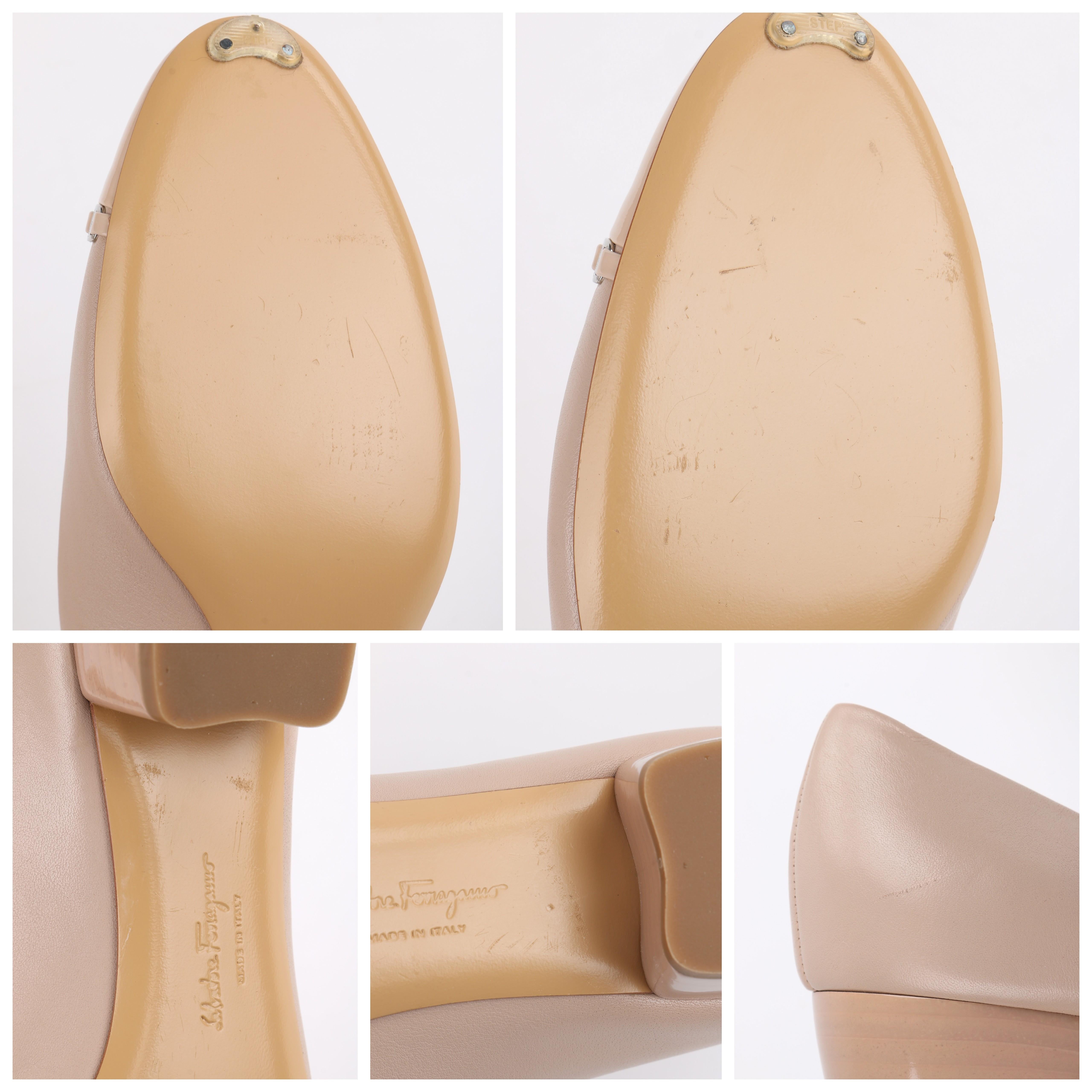 SALVATORE FERRAGAMO “Pim” Nude Patent Leather Silver Chain Pump Heel Size 7.5  2
