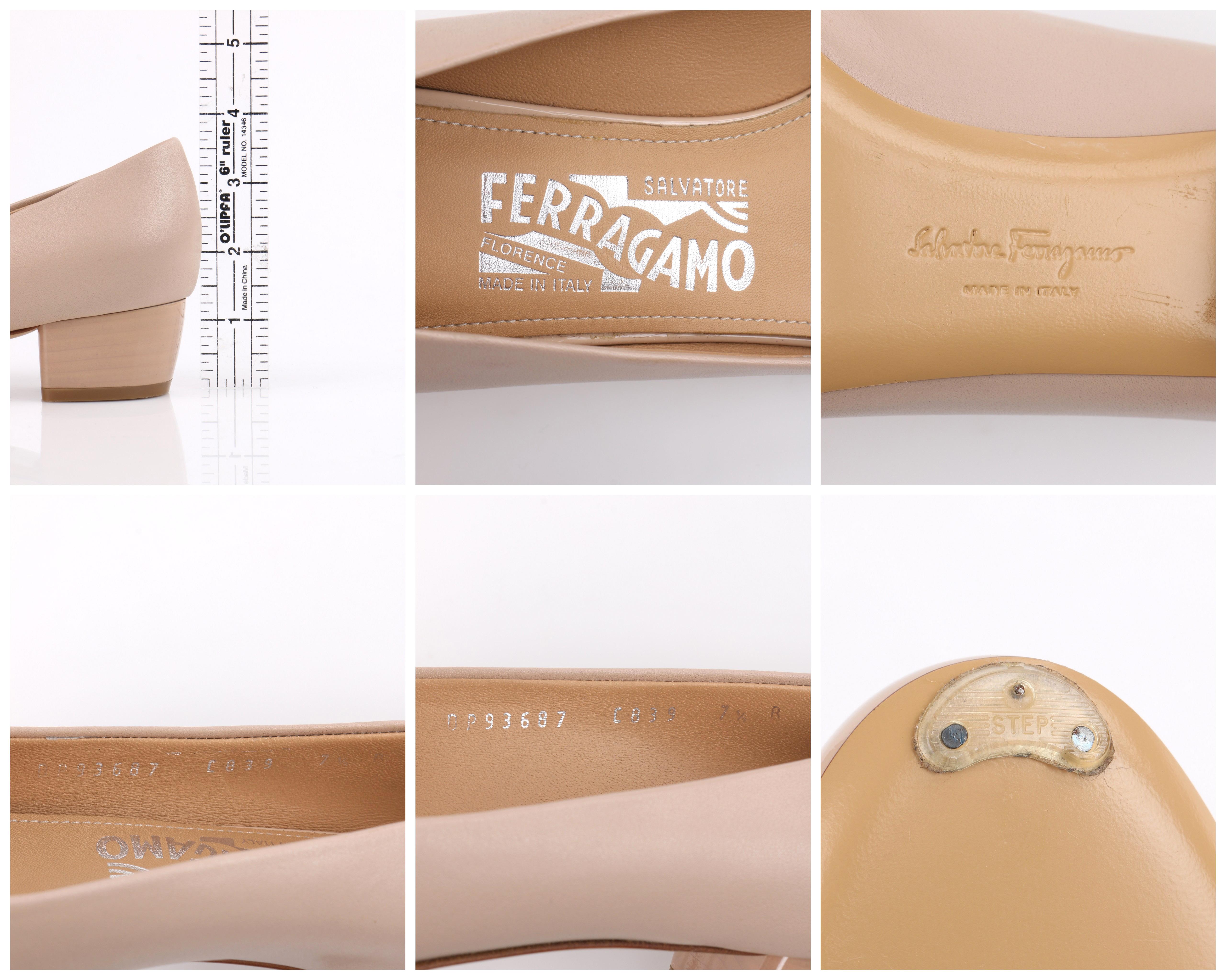 SALVATORE FERRAGAMO “Pim” Nude Patent Leather Silver Chain Pump Heel Size 7.5  1