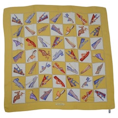 Ferragamo Shoe Collection Silk Scarf with Gold Border