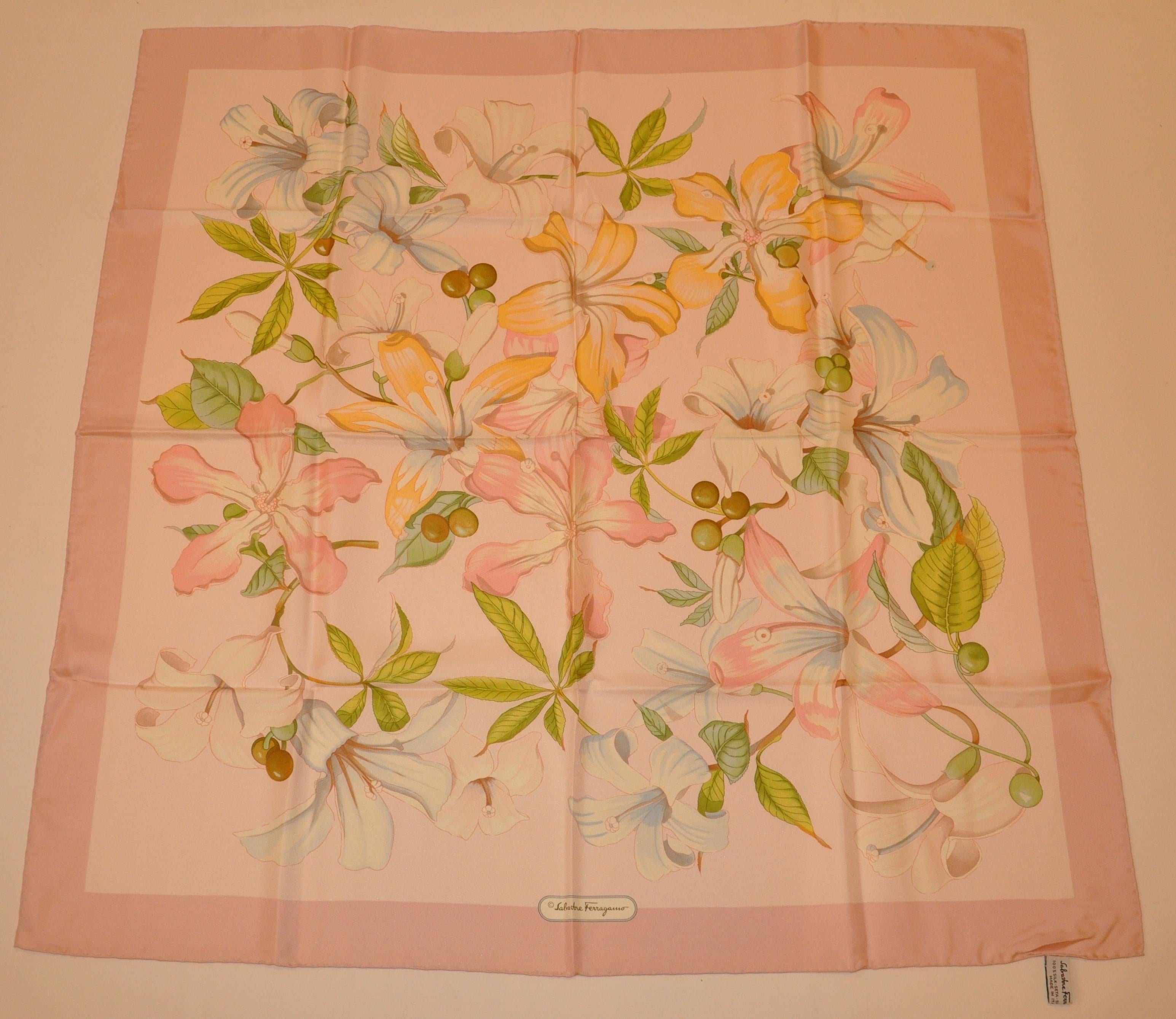 Ferragamo Seiden-Jacquard-Schal mit Tiger Lilien und Orchideen im Angebot 2