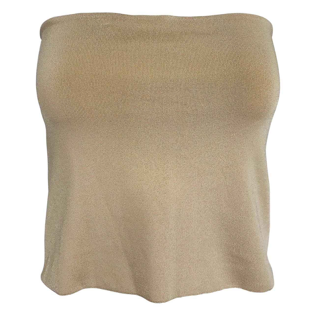 Ferragamo Silky Taupe Knit Stretch Bandeau Top Large