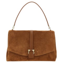 Ferragamo Suede with Gancini Hardware Shoulder Bag — Brown