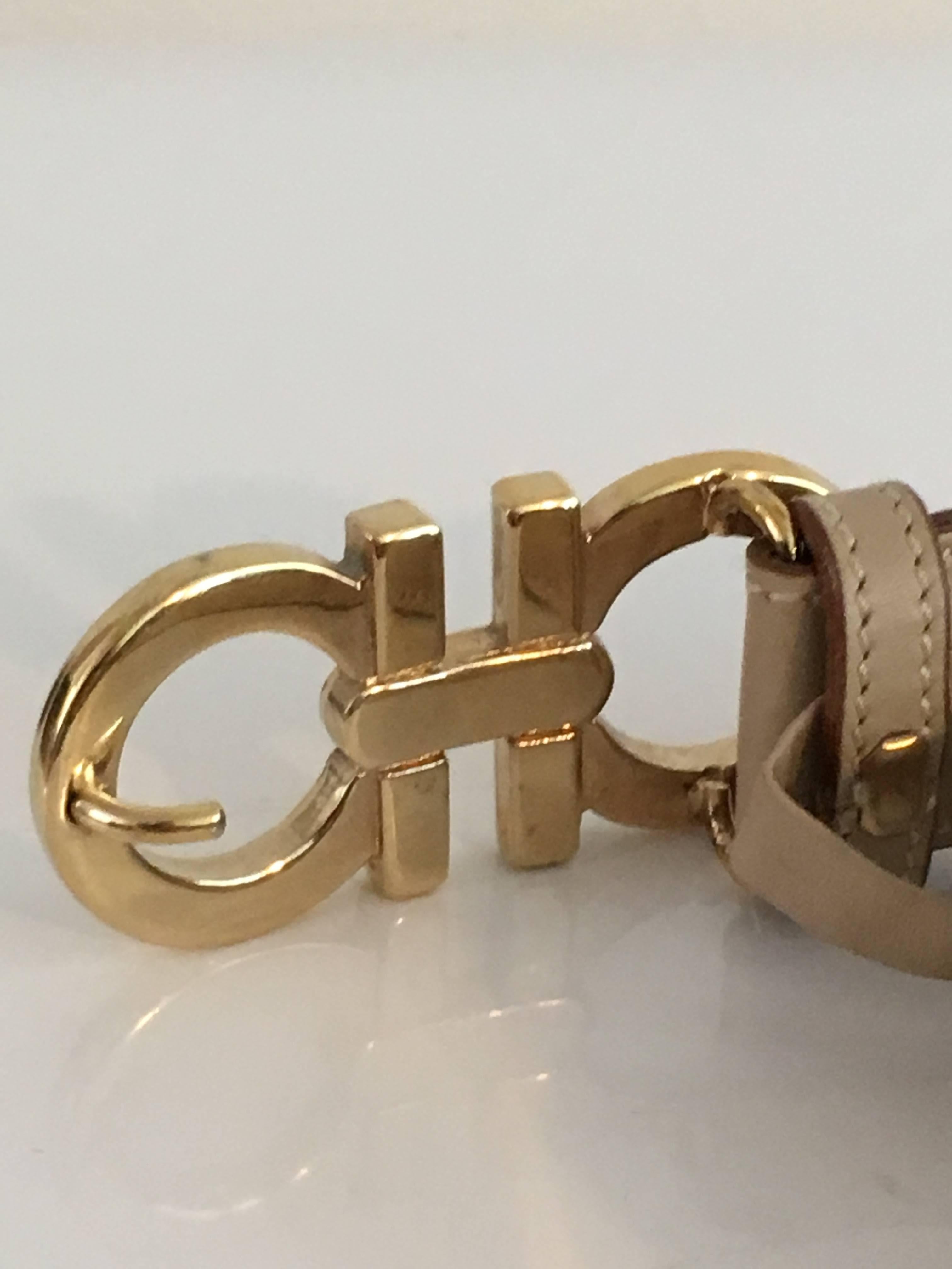 Women's or Men's Ferragamo Tan Leather Belt Strap with Gold Logo Buckle  