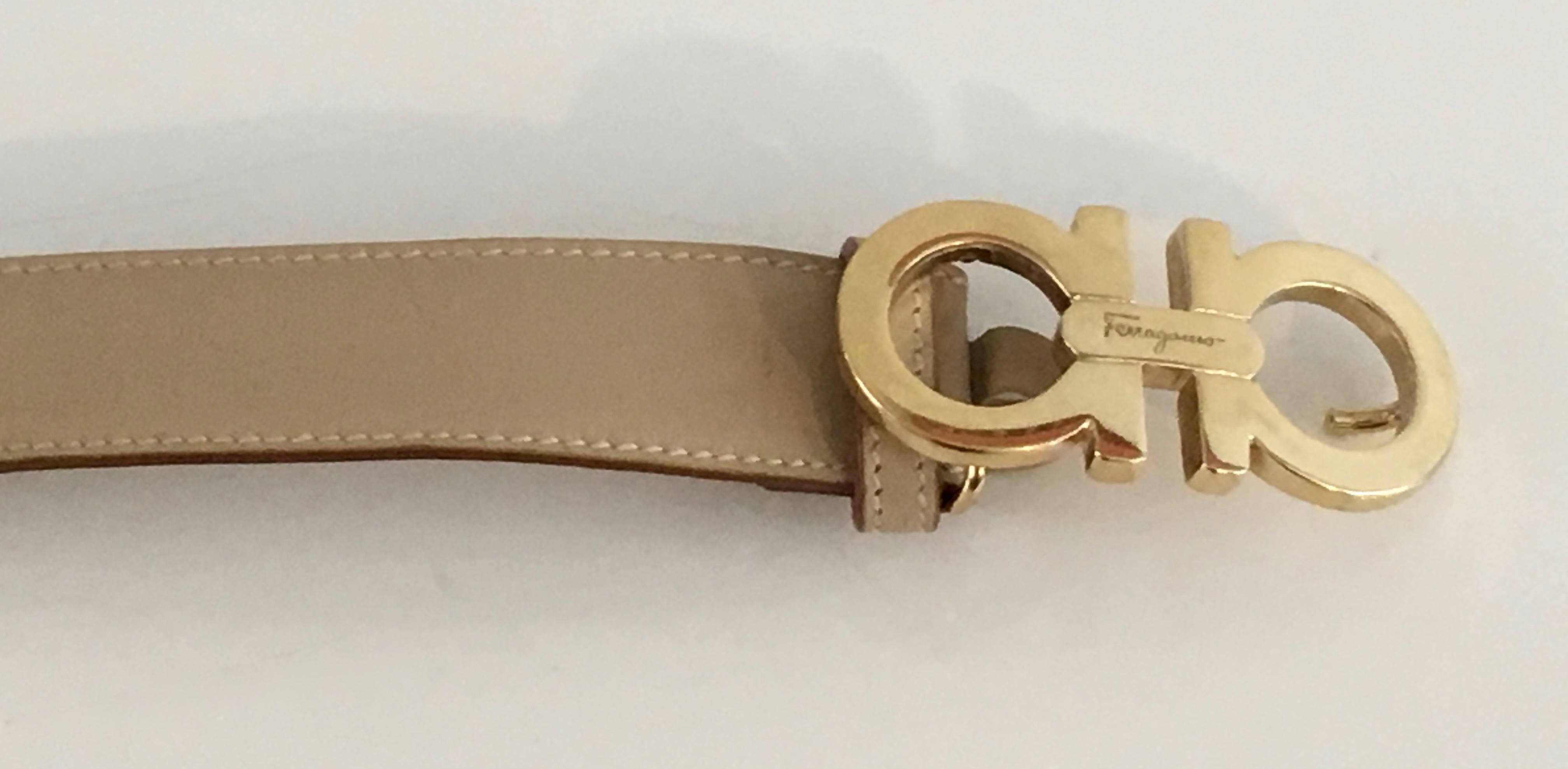 Ferragamo Tan Leather Belt Strap with Gold Logo Buckle   1