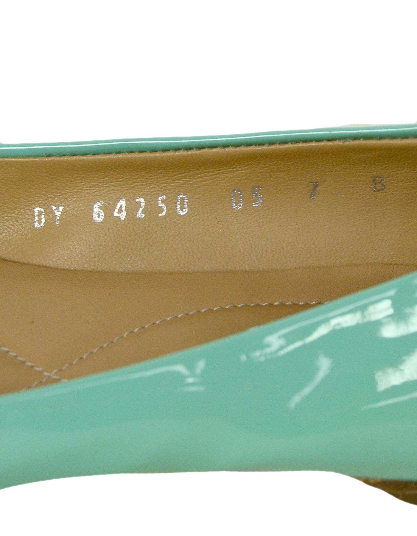 Women's Ferragamo Turquoise Patent Leather Vera Ballet Flats sz 7