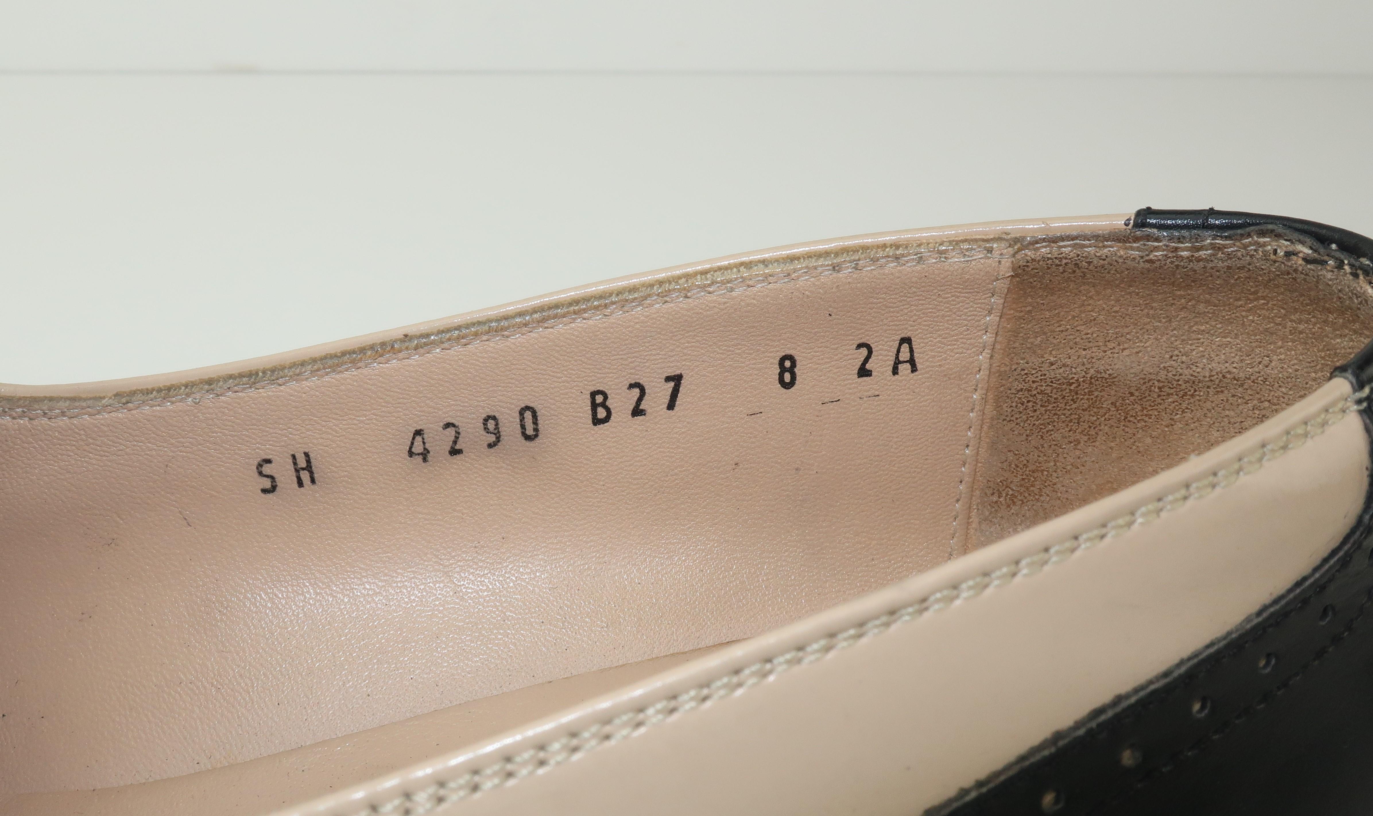 Ferragamo Two Tone Spectator Black Leather Kiltie Shoes, Sz 8 AA 1