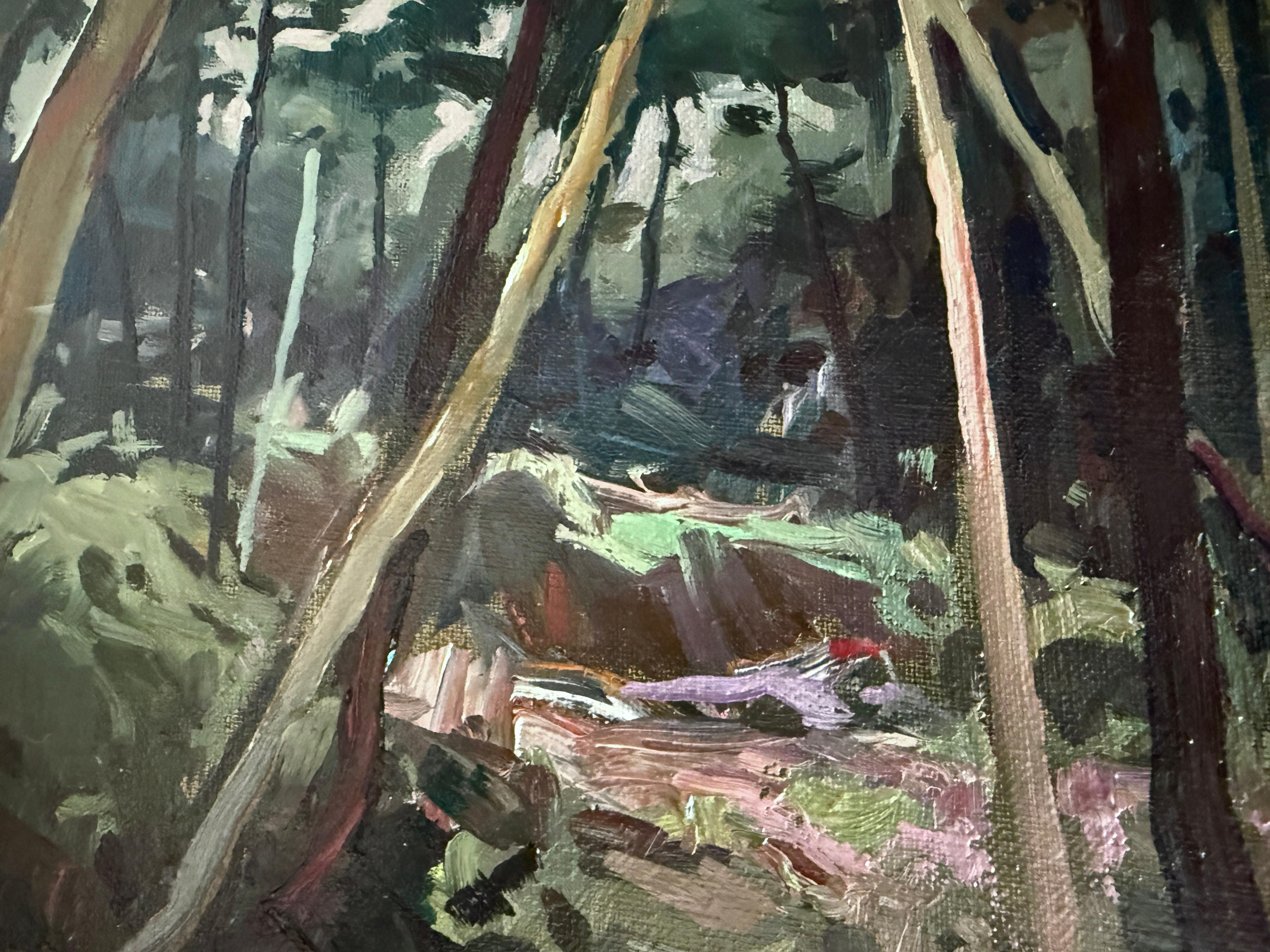 Waldlichtung spanische Landschaft Öl auf Leinwand Gemälde (Schwarz), Landscape Painting, von Ferran Ponsjoan