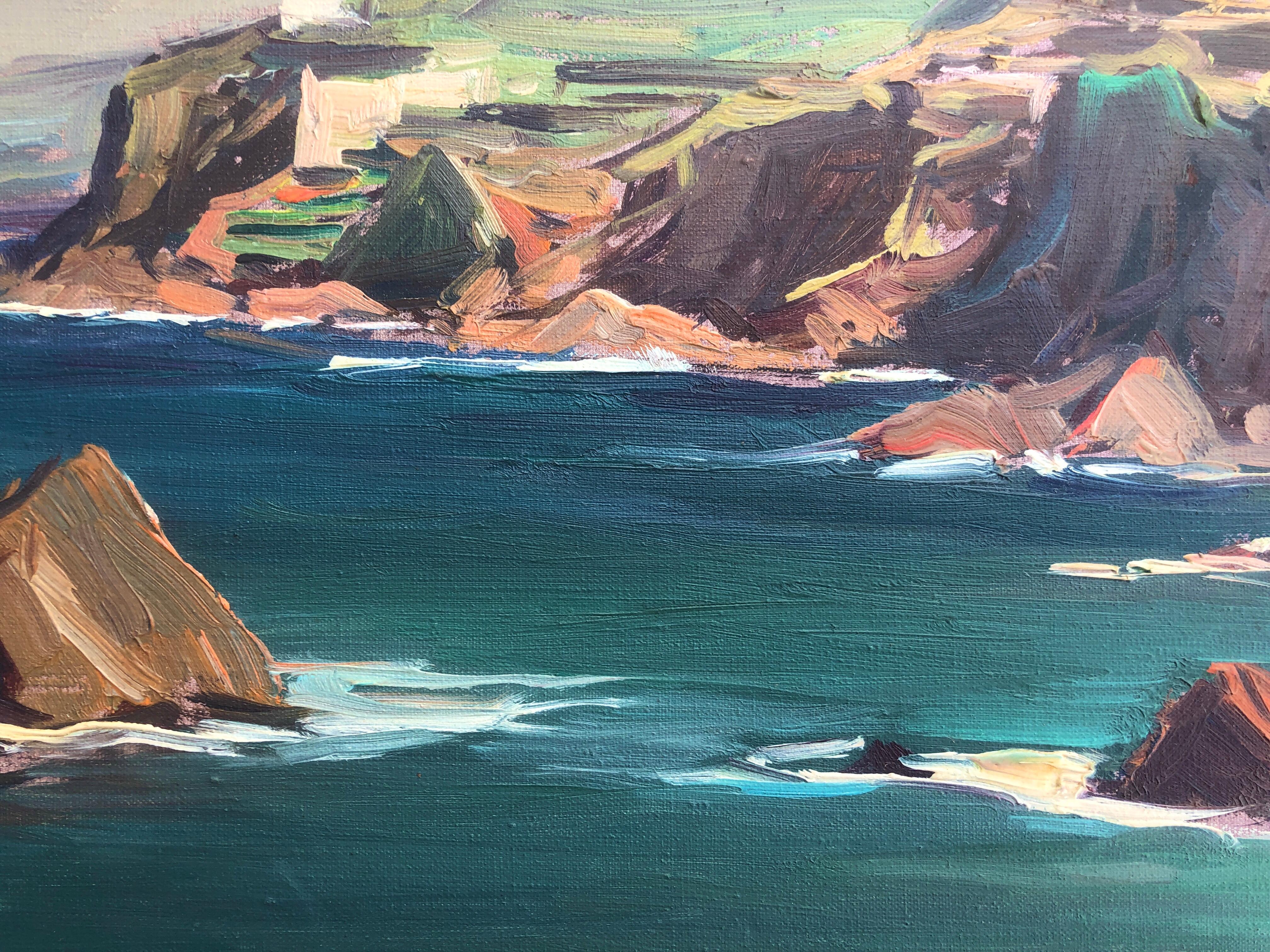 Paisaje marítimo de la Costa Brava España óleo sobre lienzo pintura paisaje marino - Landscape Painting Gris de Ferran Ponsjoan