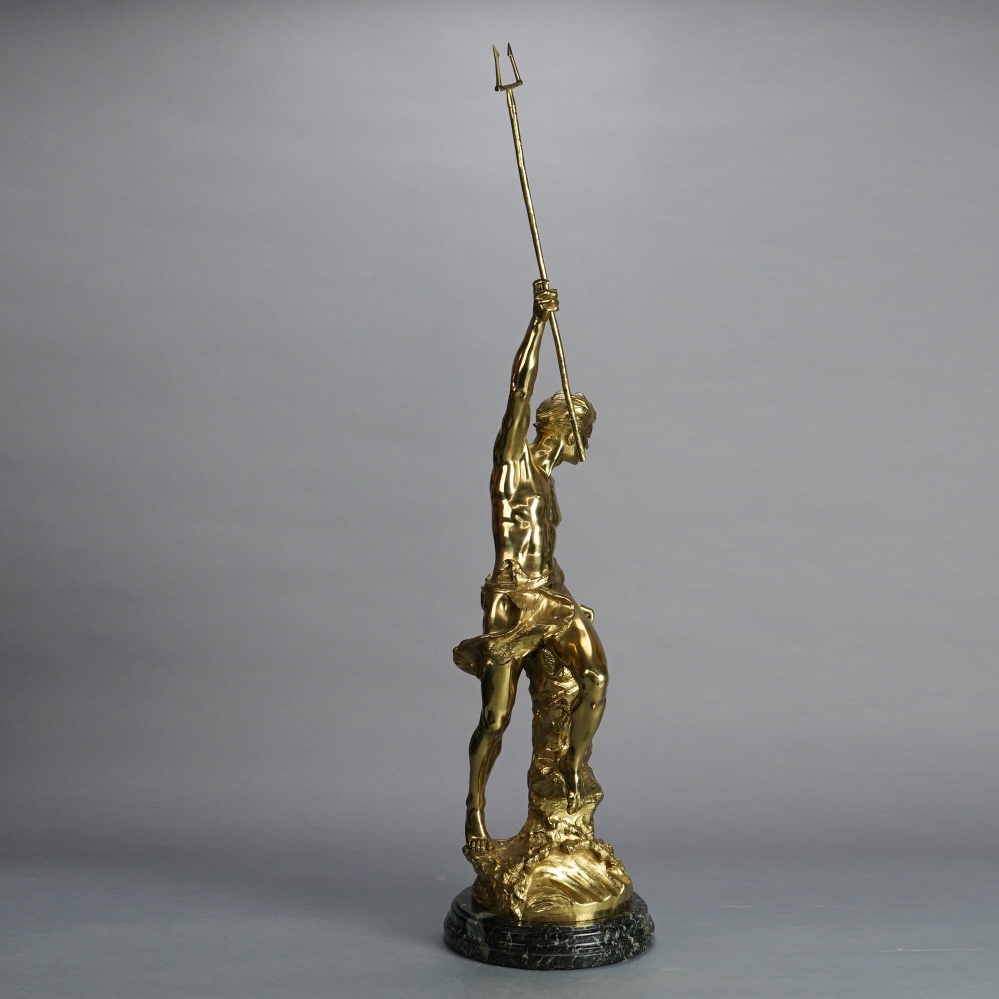 19th Century Ferrand Young Neptune Cast Bronze Gladiator on Marble Base C1890 For Sale