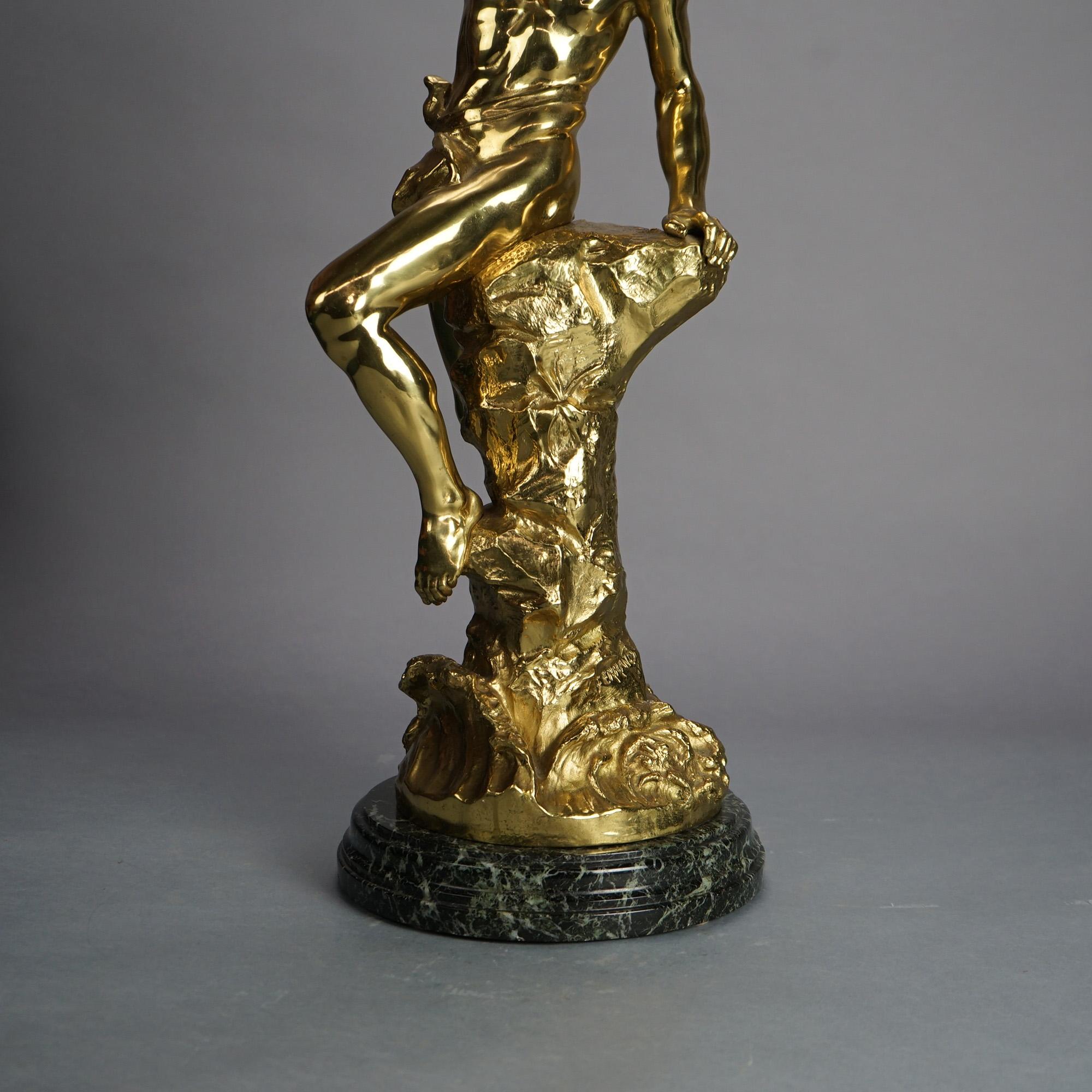 Ferrand Young Neptune Cast Bronze Gladiator on Marble Base C1890 For Sale 1