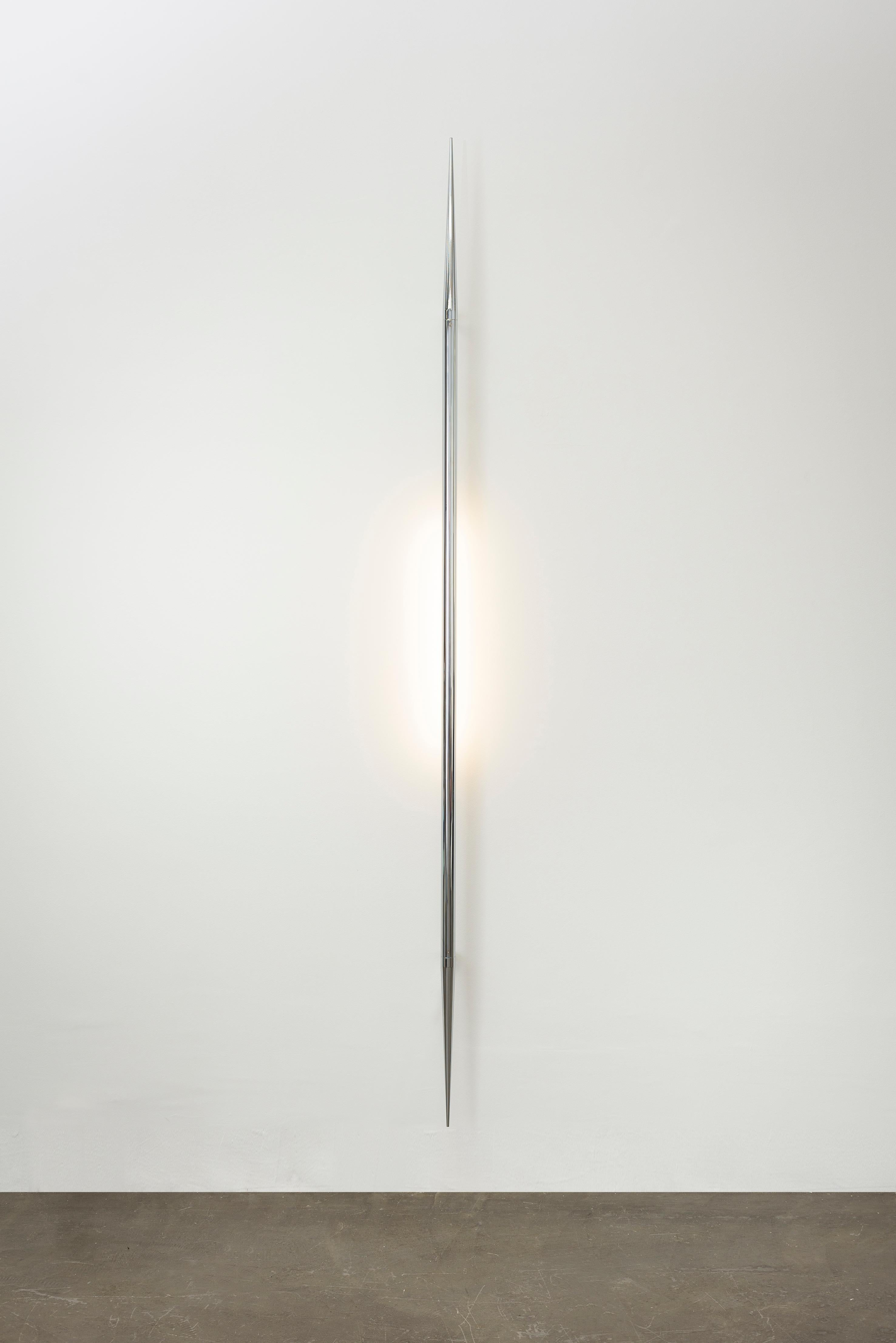 The Ferrão lamps are composed of a metallic body with a reduced diameter and sharp tips, referring to the image of a sting. The spike-shaped ends give the pieces tension, but also serenity, as it turns it into a line that disappears smoothly in the