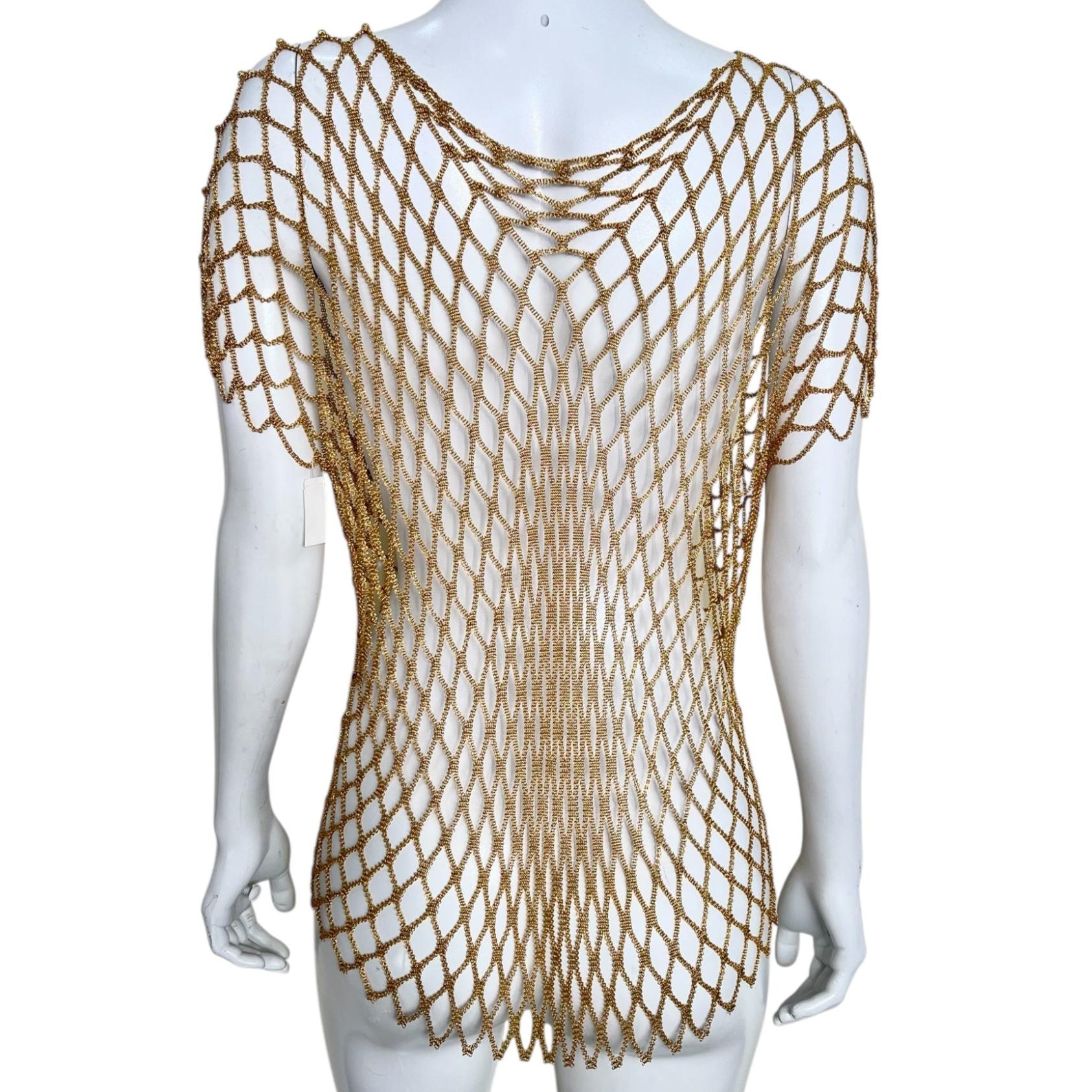 Gris Ferrara 1980's 24kt Gold Plated Ring Mesh Open Weave Tunic en vente