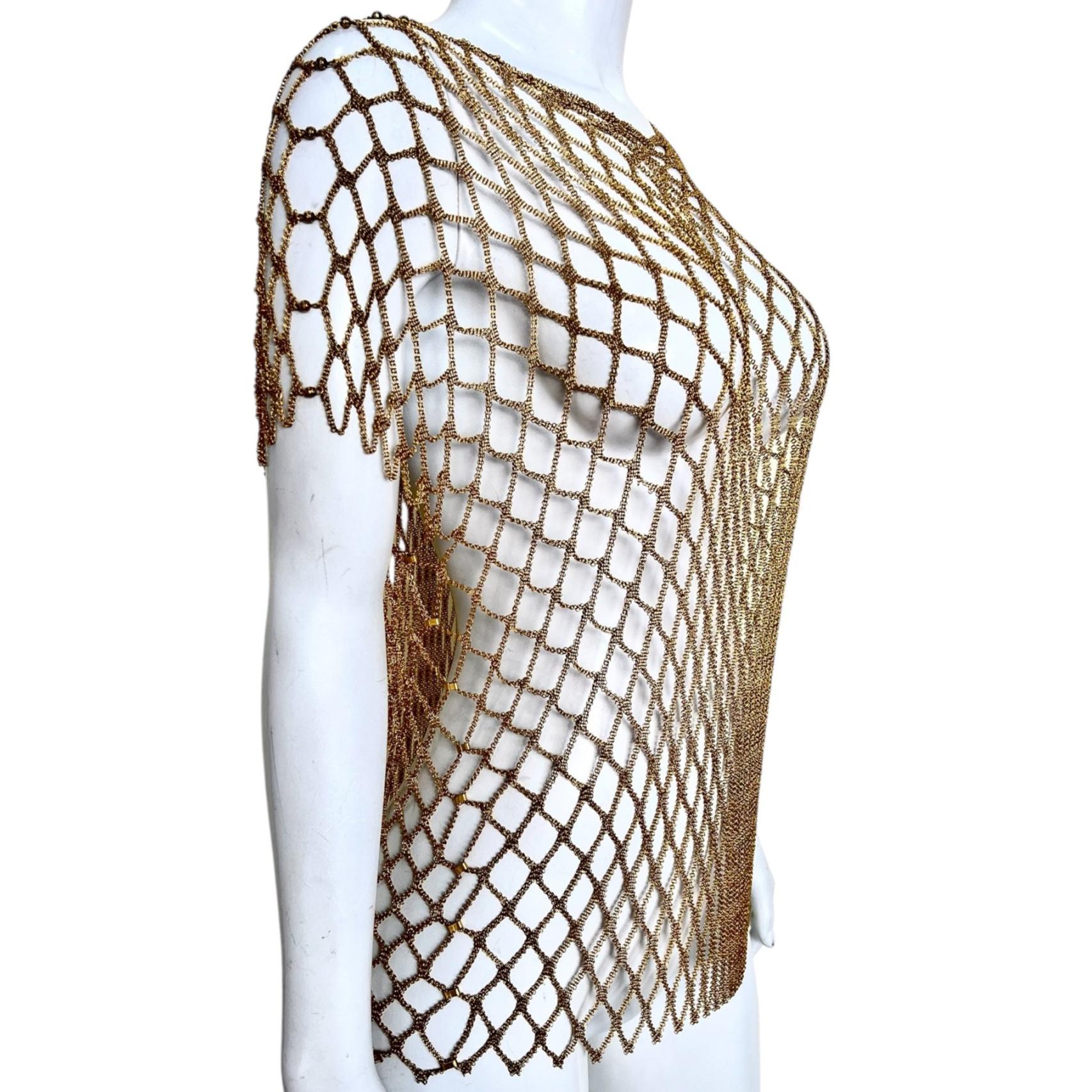 Ferrara 1980's 24kt Gold Plated Ring Mesh Open Weave Tunic Excellent état - En vente à Los Angeles, CA
