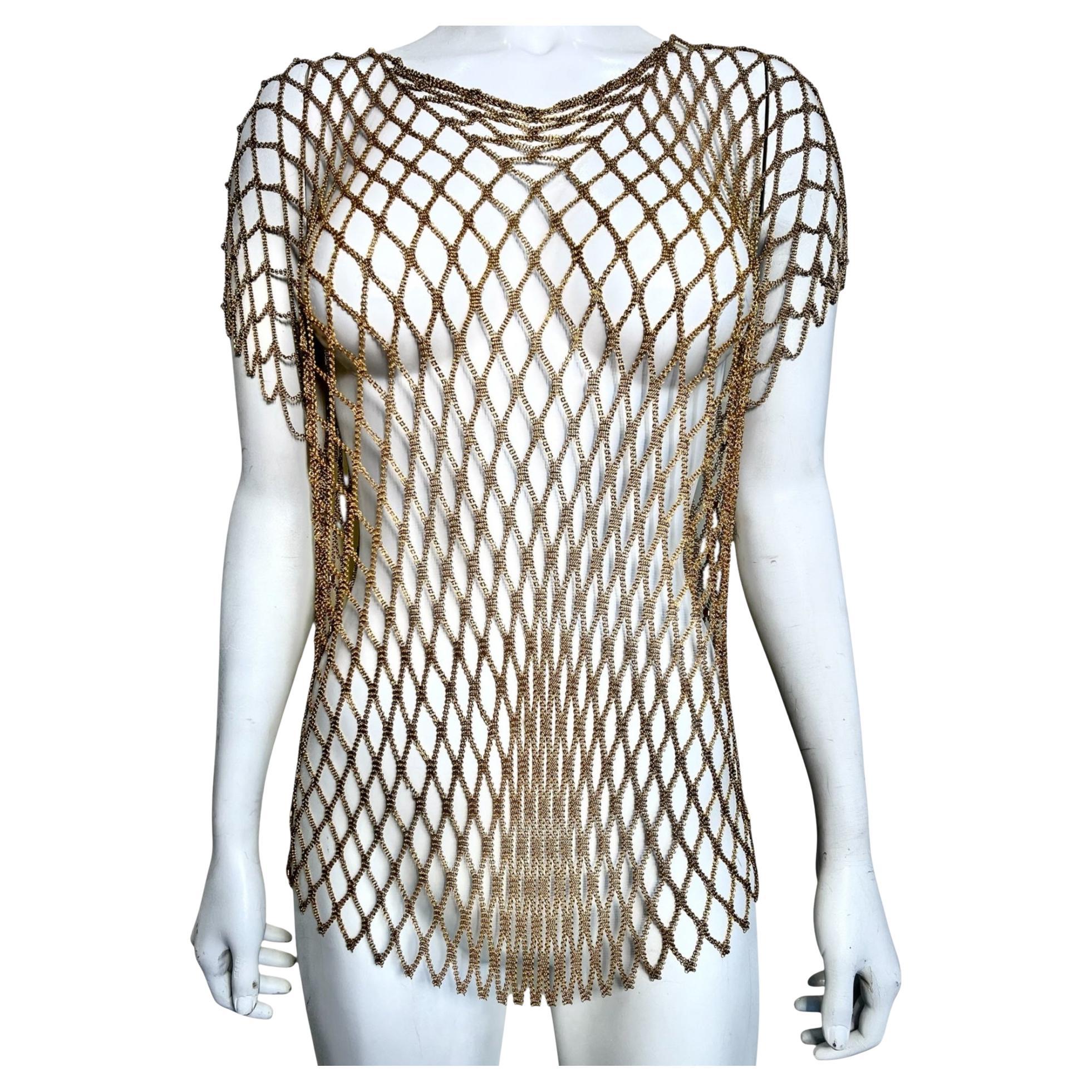 Ferrara 1980
s 24kt Gold Plated Ring Mesh Open Weave Tunic