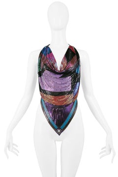 Ferrara Chainmail Metal Mesh Multicolor Rhinestone Art Deco Halter Top