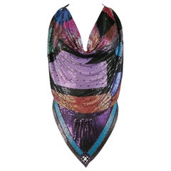 Ferrara Chainmail Metal Mesh Multicolor Rhinestone Art Deco Halter Top