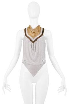 Ferrara Gold White & Bronze Chainmail Metal Cowl Neck Halter Top