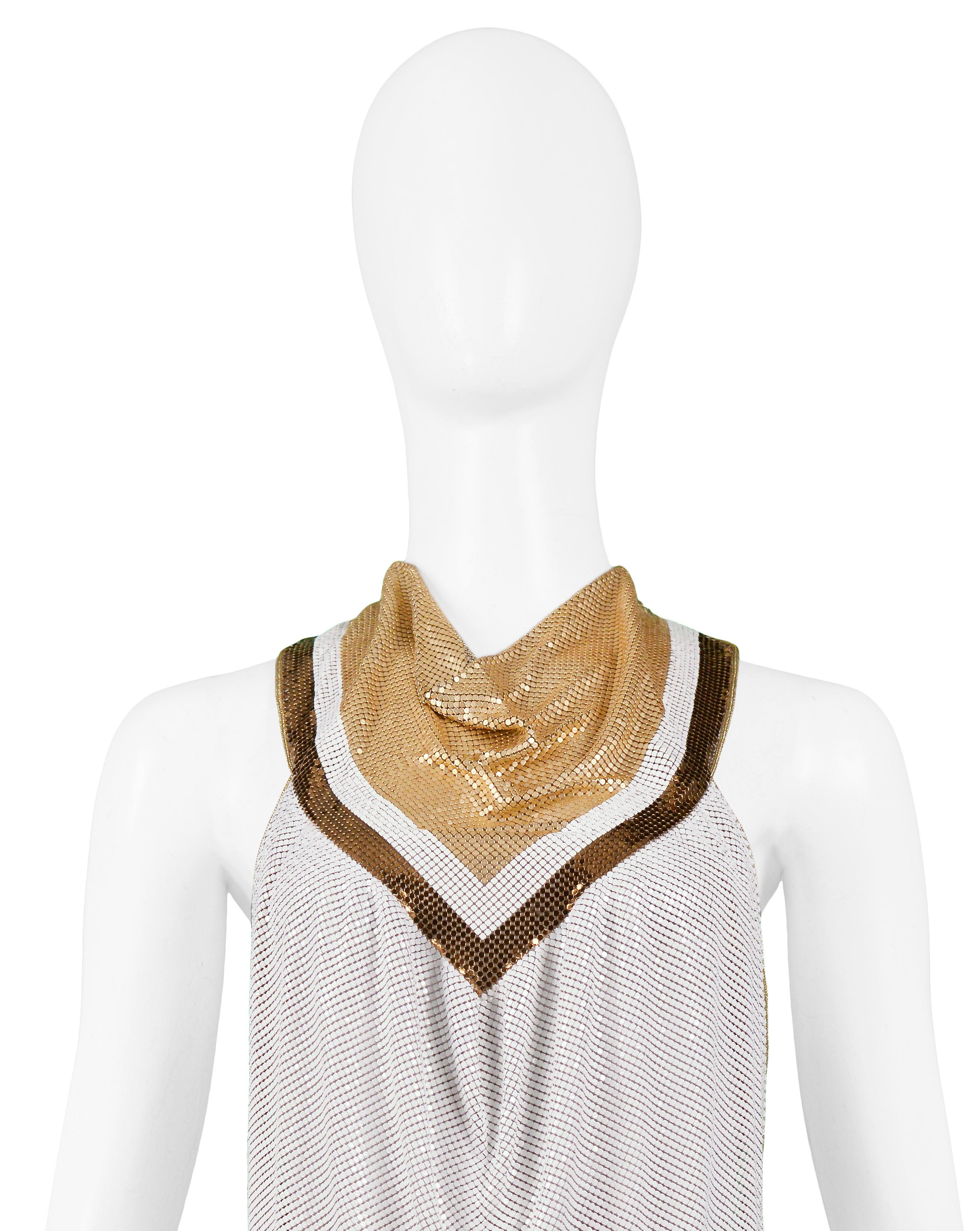 Gray Ferrara Gold White & Bronze Chainmail Metal Cowl Neck Halter Top