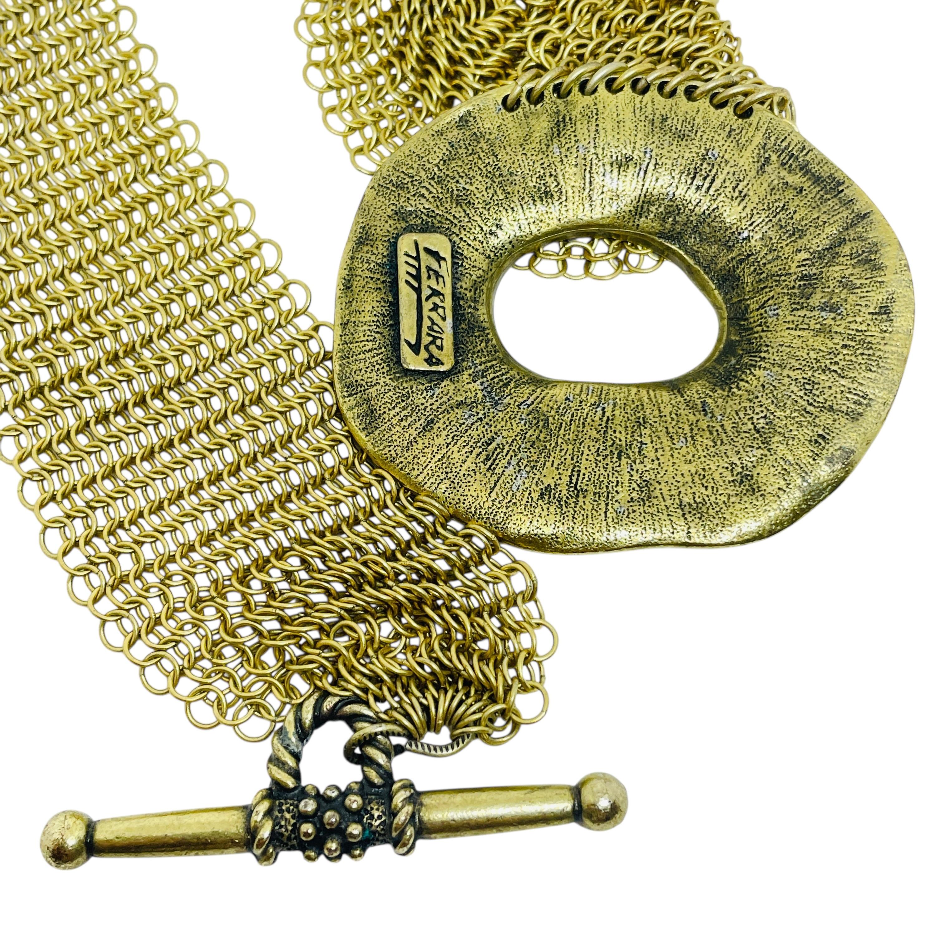 FERRARA signed vintage gold tone chain designer runway necklace In Good Condition For Sale In Palos Hills, IL