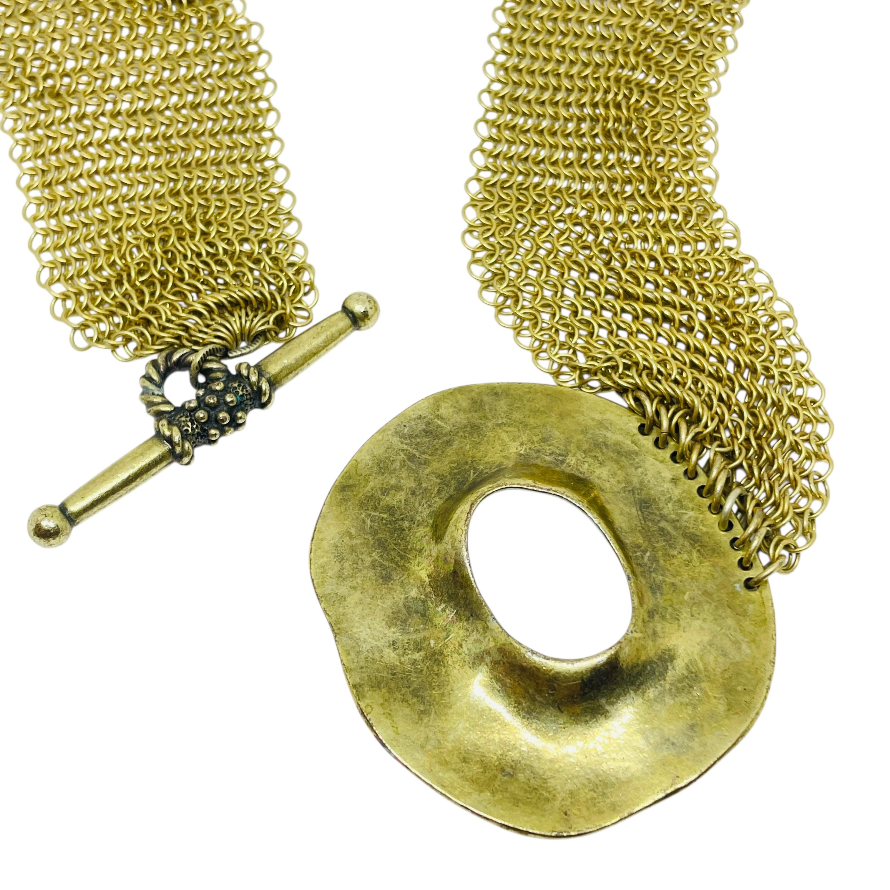 Women's or Men's FERRARA signed vintage gold tone chain designer runway necklace For Sale