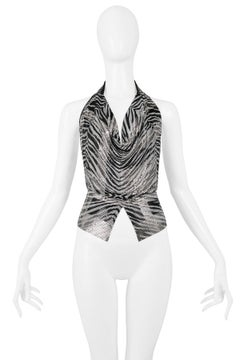 Ferrara Zebra Chainmail Metal  Disco Halter Top With Cut Out