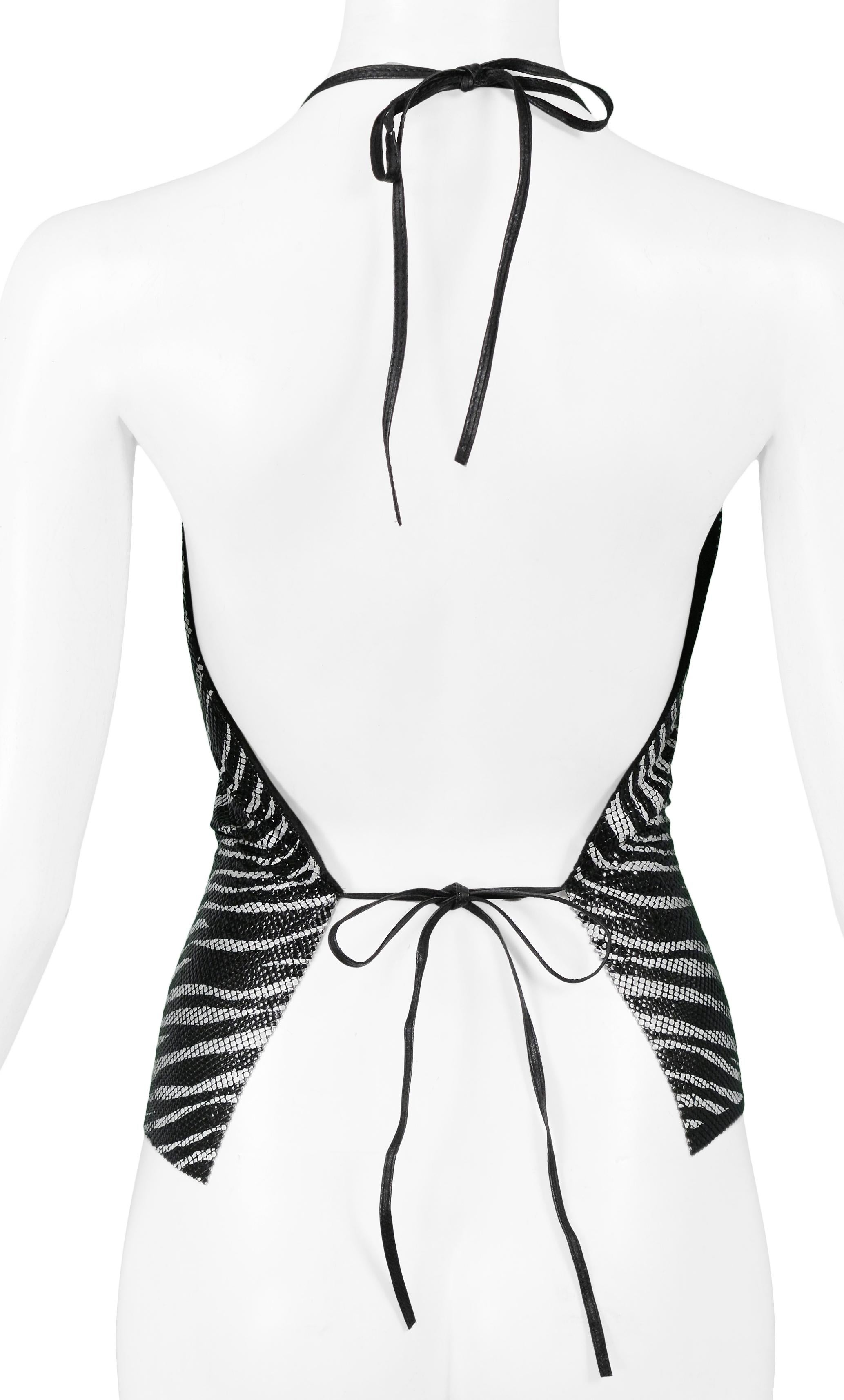 Black Ferrara Zebra Chainmail Metal  Disco Halter Top With Cut Out
